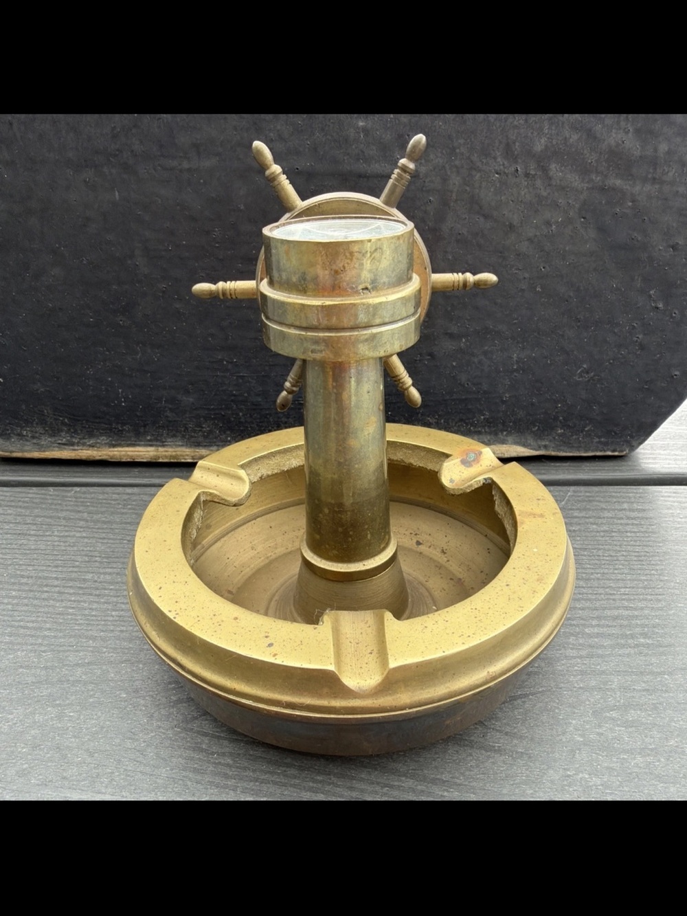 Brass Ship Wheel Ashtray - Nautical Home Accent - Picture 4 of 11